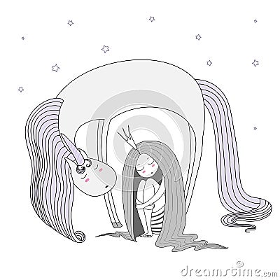 Night princess unicorn Vector Illustration