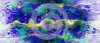 Night psychedelic splashed wavy watercolor background, surreal design Stock Photo