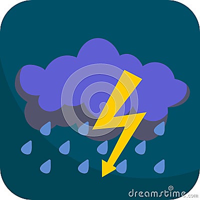 Night Rain with Lightning Vector Illustration