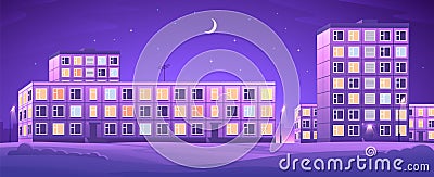 Evening cozy horizontal residential street illustration Vector Illustration