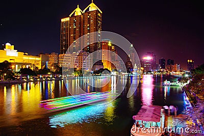 Night river in Kaohsiung, Taiwan Stock Photo