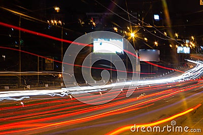 Night road. Frozen light lanterns. Freezligt Stock Photo