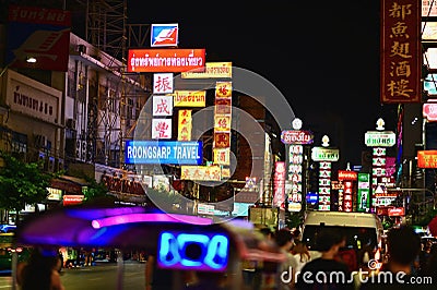 Night Scene of Bustling Yaowarat Road or Chinatown Bangkok Editorial Stock Photo