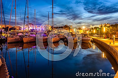 Night scene of Cala Dor port in Mallorca Stock Photo