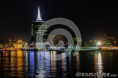 Night scene of Caverton Heliport and The Civic Center Towers Victoria Island, Lagos Nigeria Stock Photo