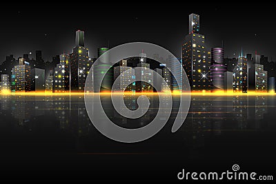 Night Scene of City Vector Illustration