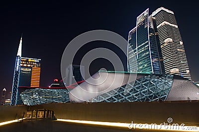 Night scene of Guangzhou Opera Editorial Stock Photo