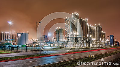 Night scene with Illuminated petrochemical production plant, Antwerp, Belgium Stock Photo