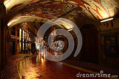 Night Scene, Lisbon Colorful Downtown Area, Cityscape Editorial Stock Photo