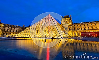 Night scene of The Louvre Museum Editorial Stock Photo