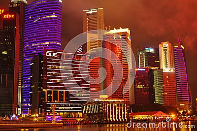 The night scene of Marina Bay on new year eve Editorial Stock Photo