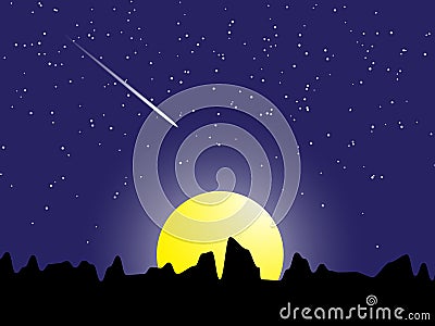 Night scene meteor with stars and moon light vector illustration Vector Illustration