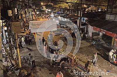 The night scene of the narrow streets of the old city of Varanasi Editorial Stock Photo