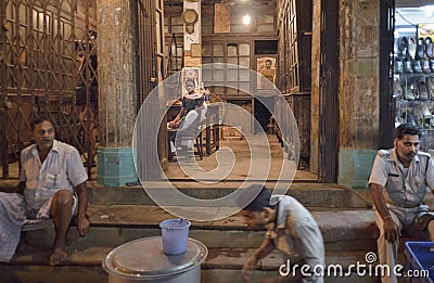 The night scene of the narrow streets of the old city of Varanasi Editorial Stock Photo