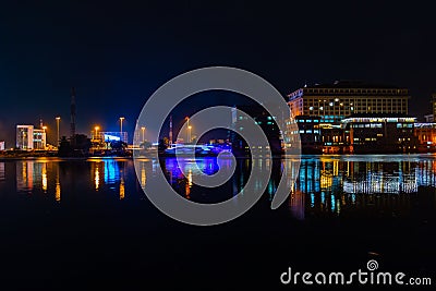 Night scene Oriental hotel on the five cowries creek Lagos Nigeria Stock Photo