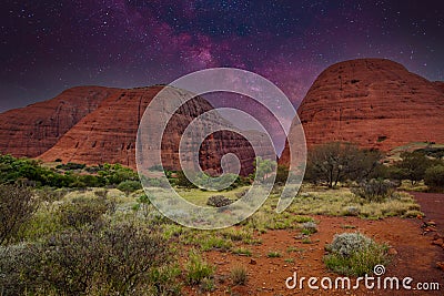 Night scene red center Outback Australia Northern Territory with starry sky Stock Photo