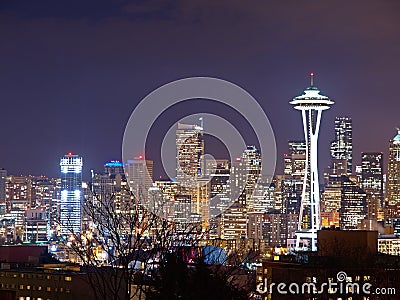 Night Scene of Seattle Editorial Stock Photo