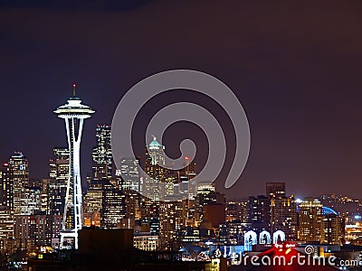 Night Scene of Seattle Editorial Stock Photo