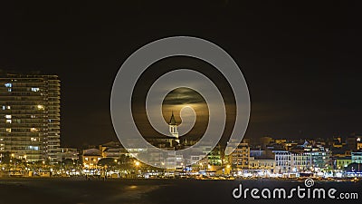 Night scene from a small mediterranean town Palamos in Spain Stock Photo