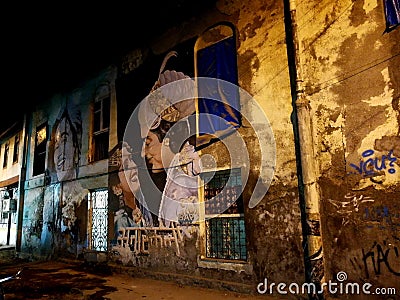 Night scene street art graffiti Waroda road Bandra Mumbai Editorial Stock Photo