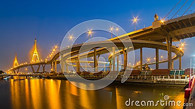 Night scene suspension bridge Stock Photo