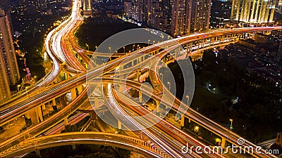 Night scene of three-dimensional traffic on Yan`an Middle Road Stock Photo