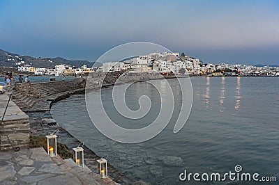 Old port of Chora of Naxos in Greece at night Editorial Stock Photo
