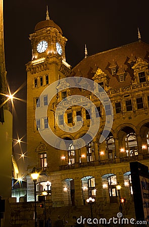 Night scene of train station in Richmond Va Editorial Stock Photo