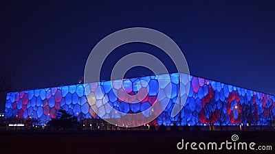 Night scene of water cube Editorial Stock Photo