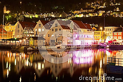 Night scenery of Bergen, Norway Stock Photo