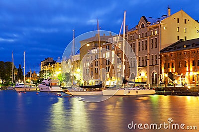NIght scenery of the Old Town in Helsinki, Finland Stock Photo
