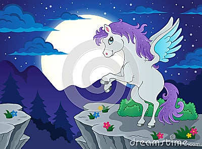 Night scenery with pegasus Vector Illustration