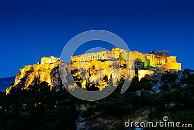 Night Scenes of Acropolis and Parthenon Stock Photo