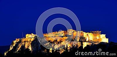 Night scenes of Acropolis and Parthenon Stock Photo