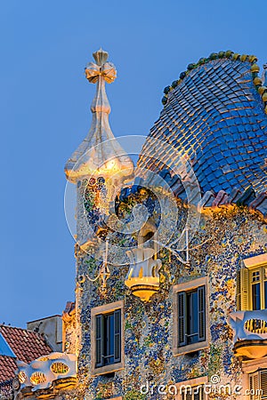 Night scenes of Casa Batllo Editorial Stock Photo