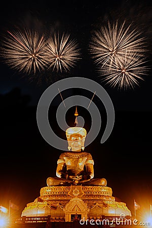 Night Scenes of Large outdoor Phra Phuttha Maha Thammaracha Buddh Stock Photo