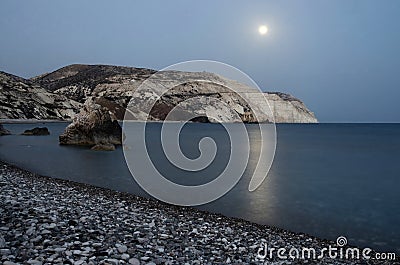 Night seascape of Aphrodite's Rocks beach,Paphos,Western Cyprus Stock Photo