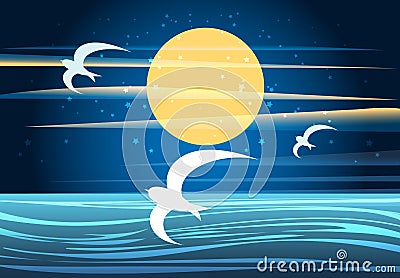 Night seascape Vector Illustration