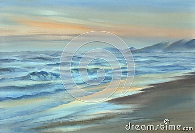 Night seaside view watercolor Stock Photo