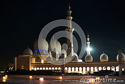 Night Sheikh Zayed Mosque in Abu Dhab Stock Photo