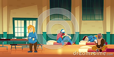 Night shelter for homeless people cartoon vector Vector Illustration