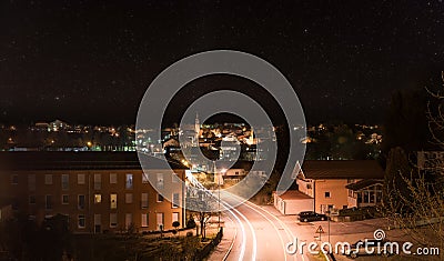 Night shot of the city Grafenau in the bavarian forest Stock Photo