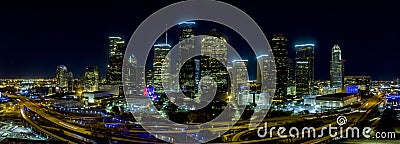 Houston, Texas January 2nd, 2019. Houston downtown at night panoramic view Editorial Stock Photo