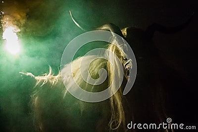 Night shot of krampus from kramouslauf Editorial Stock Photo