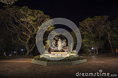 Night shot of a monument at a public park in ApÃ³stoles, Misiones, Argentina Stock Photo