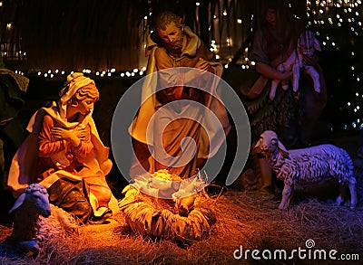 Night shot of a Nativity Scene Stock Photo