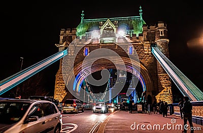 Night shot of the Tower Bridge Editorial Stock Photo