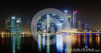 Night Singapore skyscrapers shines with lights Stock Photo