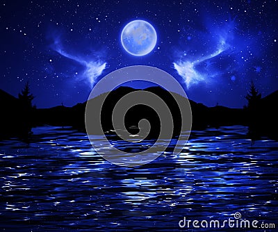 Dark Night sky full moon Stock Photo