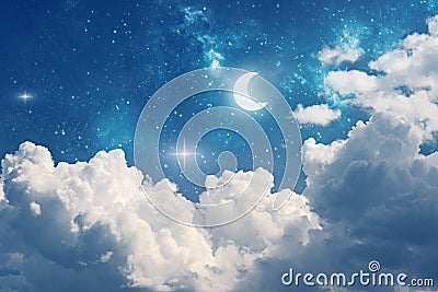 Night sky background with stars, moon and clouds Stock Photo